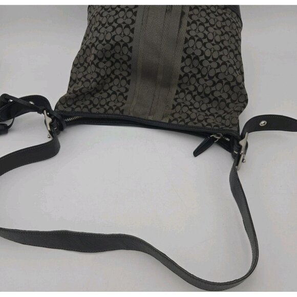 Coach Legacy Black Gray Signature Logo Purse Jacquard Duffle Shoulder Bag Tass - Picture 8 of 16